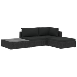 vidaXL 4 pcs conjunto lounge de jardim c/ almofad&otilde;es vime PE preto