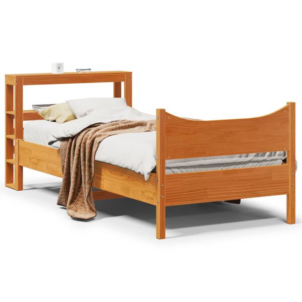 vidaXL Estrutura cama c/ cabeceira 75x190 cm pinho maci&ccedil;o castanho-mel