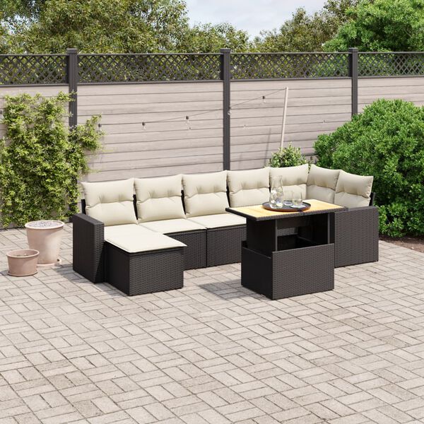 vidaXL 8 pcs conjunto sof&aacute;s de jardim com almofad&otilde;es vime PE preto