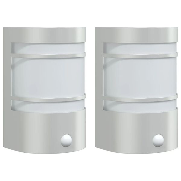vidaXL Candeeiros parede p/ exterior c/ sensor 2pcs aço inox. prateado