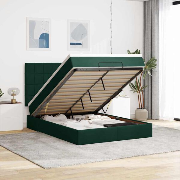 vidaXL Estrutura cama otomana colch&otilde;es 140x200 cm veludo verde escuro
