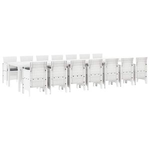 vidaXL Conjunto de Jantar para Jardim com Almofadas 15 pcs Branco PP