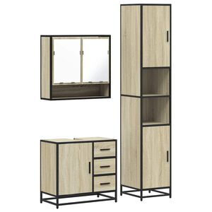 vidaXL 3 pcs conj. m&oacute;veis casa banho derivados madeira carvalho sonoma