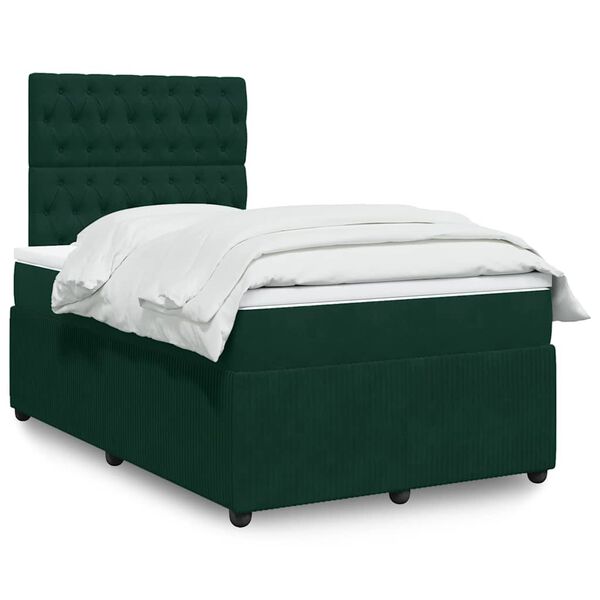 vidaXL Cama boxspring com colch&atilde;o 120x190 cm veludo verde-escuro