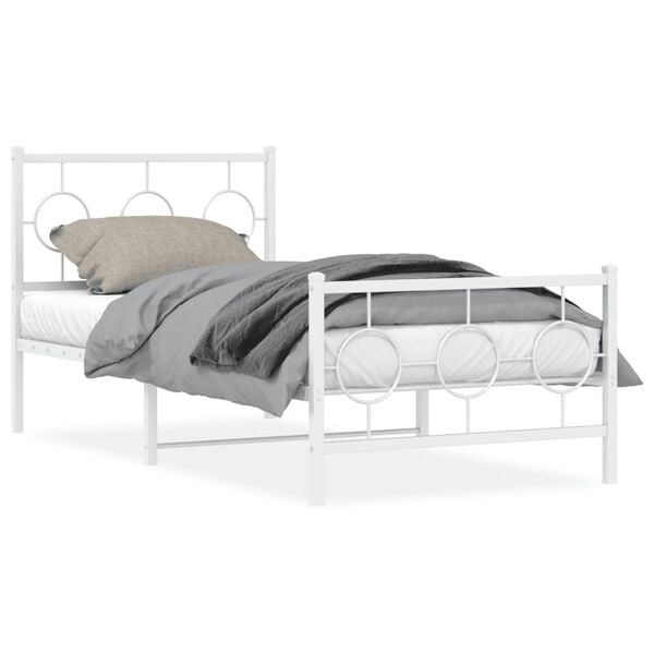 vidaXL Estrutura de cama com cabeceira e p&eacute;s 90x190 cm metal branco