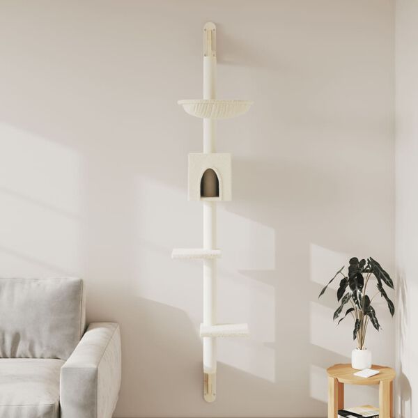 vidaXL &Aacute;rvore de parede para gatos c/ poste arranhador 187 cm creme