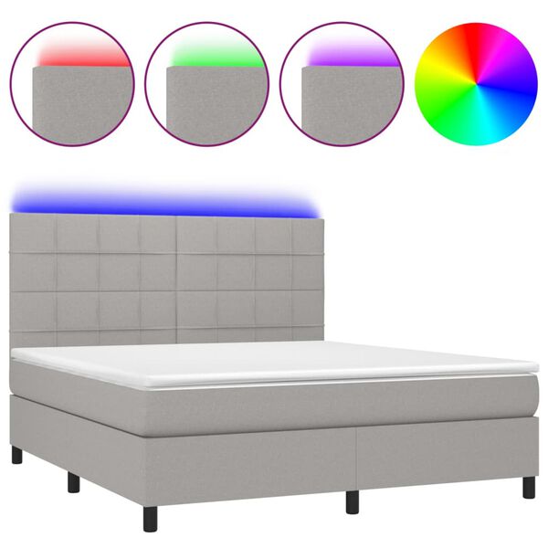 vidaXL Cama box spring c/ colch&atilde;o e LED 160x200 cm tecido cinza-claro