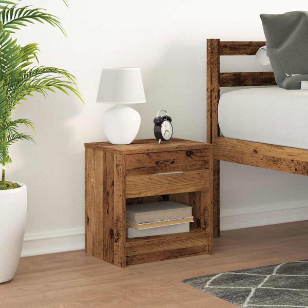 vidaXL Mesa de cabeceira com gaveta 39x28x41 cm madeira velha