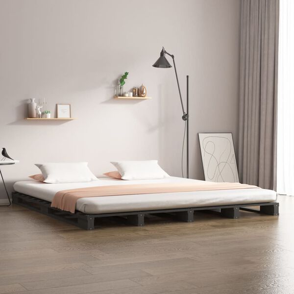 vidaXL Cama de paletes 200x200 cm pinho maci&ccedil;o cinzento
