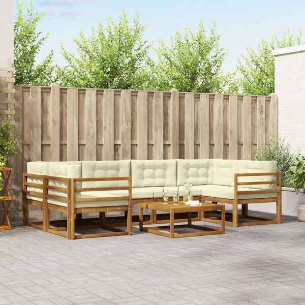 vidaXL Conjunto de Sof&aacute;s para Exterior 7 pcs Natural e Creme