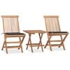 vidaXL 3 pcs conj. jantar dobr&aacute;vel exterior c/ almofad&atilde;o teca maci&ccedil;a