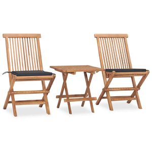 vidaXL 3 pcs conj. jantar dobr&aacute;vel exterior c/ almofad&atilde;o teca maci&ccedil;a