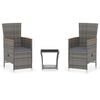 vidaXL 3 pcs conjunto lounge de jardim c/ almofad&otilde;es vime PE cinzento