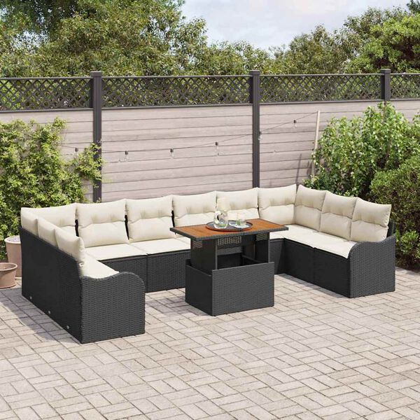 vidaXL Conjunto de Sof&aacute; de Jardim com almofada 11 pcs Preto e creme