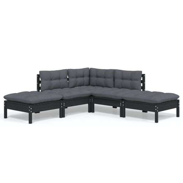 vidaXL 5 pcs conjunto lounge de jardim c/ almofad&otilde;es pinho maci&ccedil;o