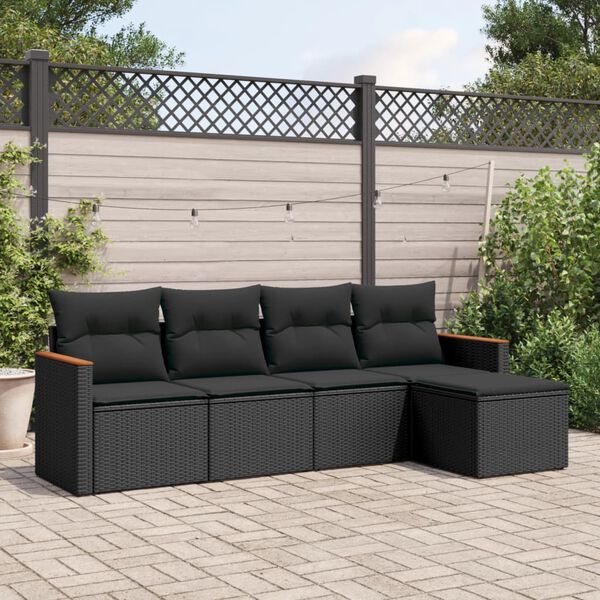 vidaXL 5 pcs conjunto sof&aacute;s de jardim com almofad&otilde;es vime PE preto
