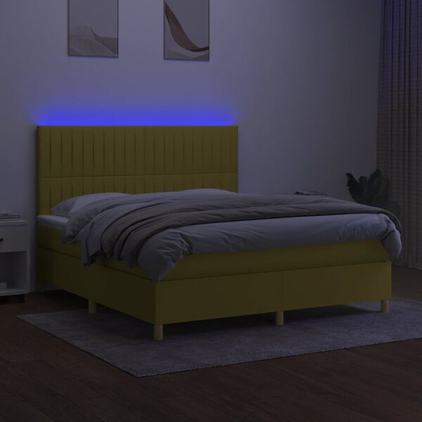 vidaXL Cama box spring c/ colch&atilde;o e LED 180x200 cm tecido verde