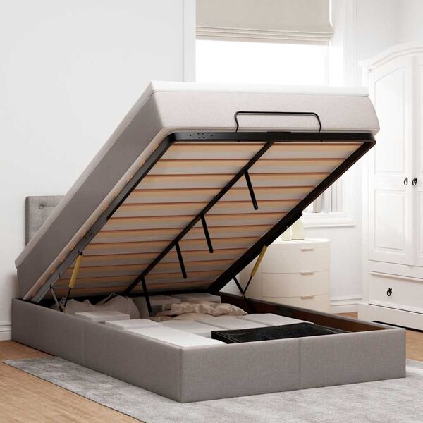 vidaXL Cama Otomana com colch&atilde;o & LEDs 120x190cm cinza-acastanhado