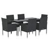 vidaXL 7 pcs conjunto de jantar p/ jardim c/ almofad&otilde;es vime PE preto