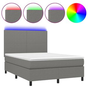 vidaXL Cama box spring c/ colch&atilde;o e LED 140x200 cm tecido cinza-escuro