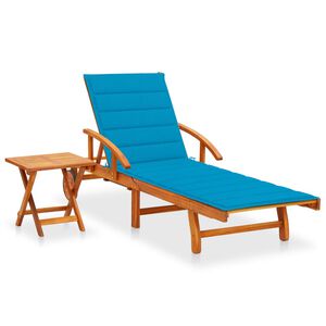 vidaXL Espregui&ccedil;adeira de jardim com mesa e almofad&atilde;o ac&aacute;cia maci&ccedil;a
