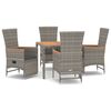 vidaXL 5 pcs conjunto de jantar p/ jardim c/ almofad&otilde;es vime PE cinza