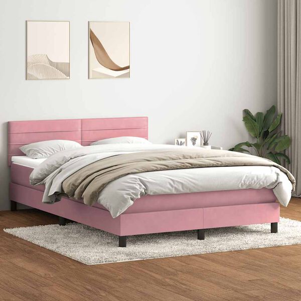 vidaXL Cama com molas/colch&atilde;o 140x220 cm veludo rosa