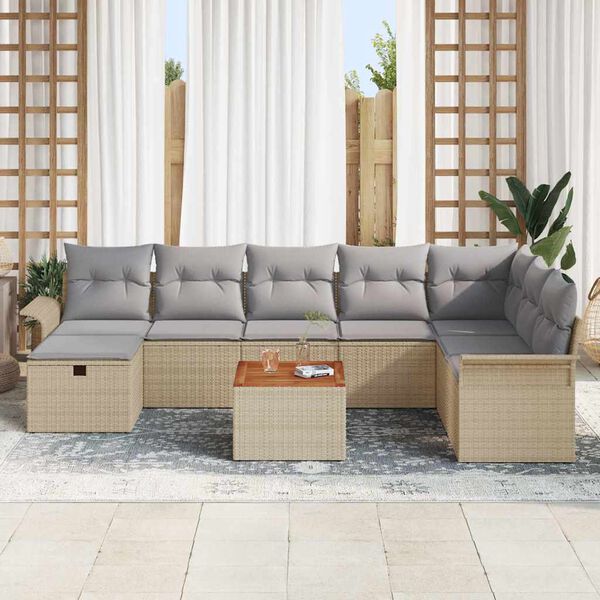 vidaXL Conjunto de Sof&aacute; de Jardim 9 pcs Bege Rattan Sint&eacute;tico