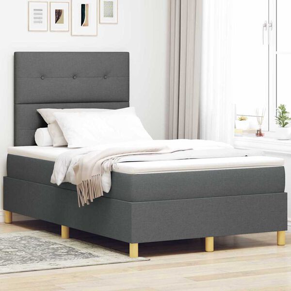 vidaXL Cama Box Spring LED Cinza Escuro 120 x 200 cm tecido