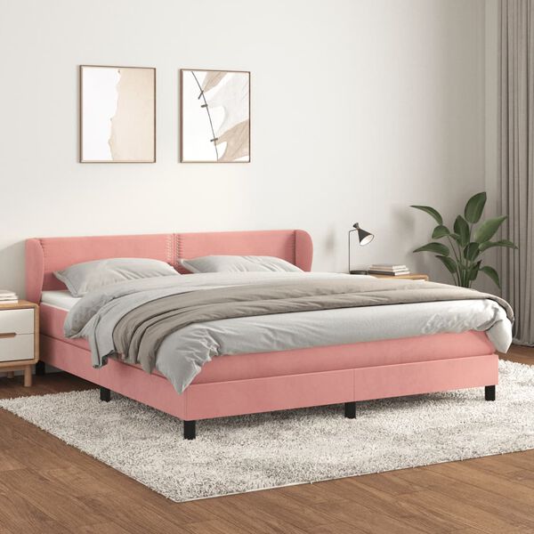 vidaXL Cama com molas/colchão 160x200 cm veludo rosa