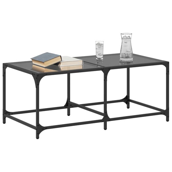 vidaXL Mesa de centro com topo em vidro preto 98,5x50x40 cm a&ccedil;o