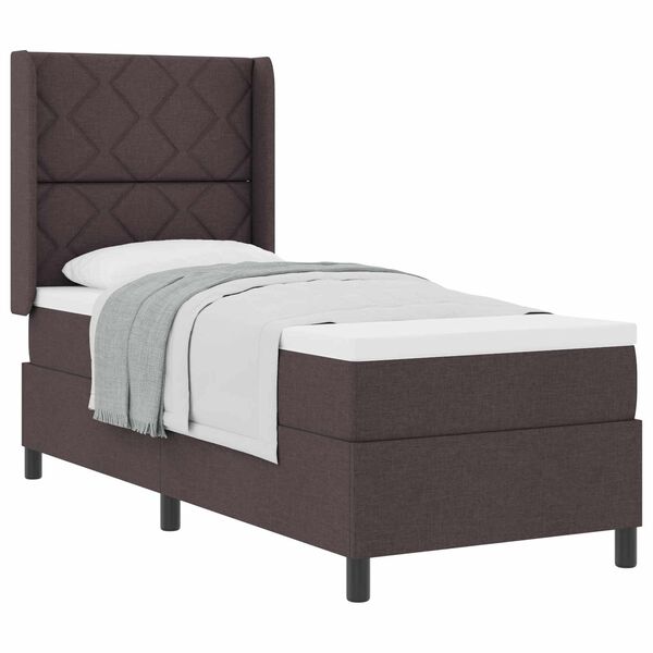 vidaXL Cama Box com colch&atilde;o Castanho escuro 90 x 190 cm tecido