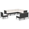 vidaXL 9 pcs conjunto lounge de jardim c/ almofad&otilde;es vime PE preto