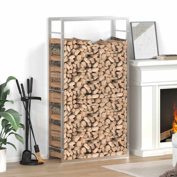 vidaXL Suporte para lenha 80x28x154 cm a&ccedil;o inoxid&aacute;vel