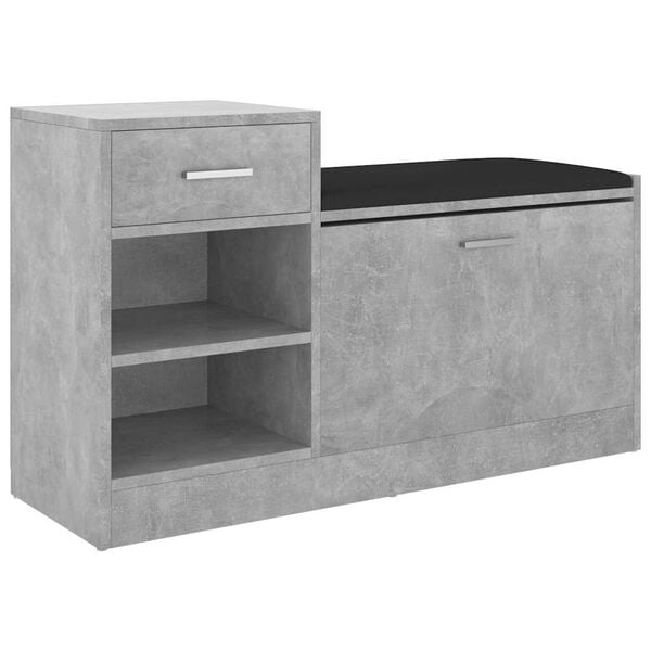 vidaXL Banco sapateira 94,5x31x57cm derivados madeira cinzento cimento