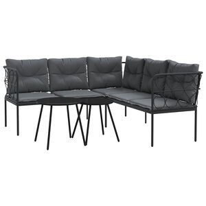 vidaXL Conjunto de sof&aacute;s de jardim c/ almofad&otilde;es a&ccedil;o/textilene preto