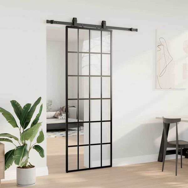 vidaXL Porta deslizante c/ conj. ferragens 76x205cm vidro ESG preto