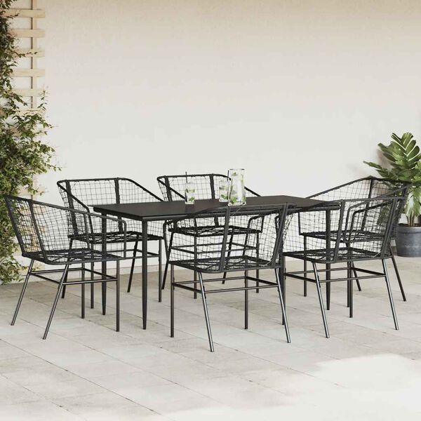 vidaXL Conjunto de jantar jardim 7 pe&ccedil;as vidro vime PE preto