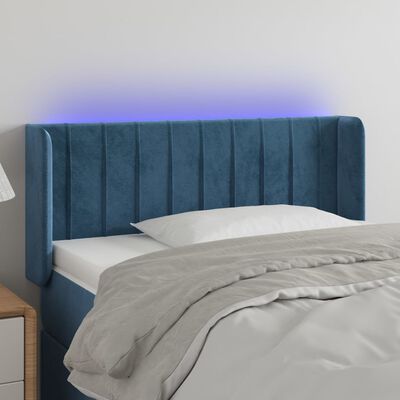 vidaXL Cabeceira de cama c/ luzes LED veludo 83x16x78/88cm azul-escuro