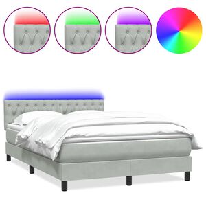 vidaXL Cama box spring c/ colch&atilde;o e LED 160x220 cm veludo cinzento-claro