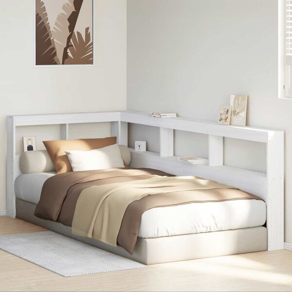 vidaXL Estante cabeceira forma de L 90 cm madeira pinho maci&ccedil;a branco