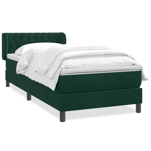 vidaXL Cama com molas/colch&atilde;o verde-escuro 80x220 cm veludo
