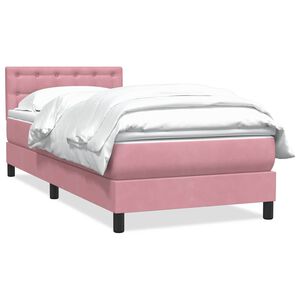 vidaXL Cama com molas/colch&atilde;o rosa 90x220 cm veludo