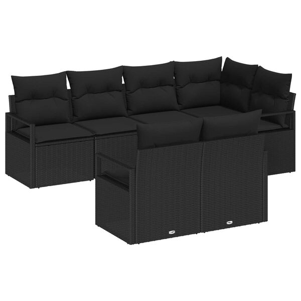 vidaXL Conjunto de Sof&aacute; de Jardim com almofada 7 pcs Preto vime PE