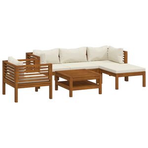 vidaXL 6 pcs conjunto lounge jardim c/ almofad&otilde;es creme ac&aacute;cia maci&ccedil;a