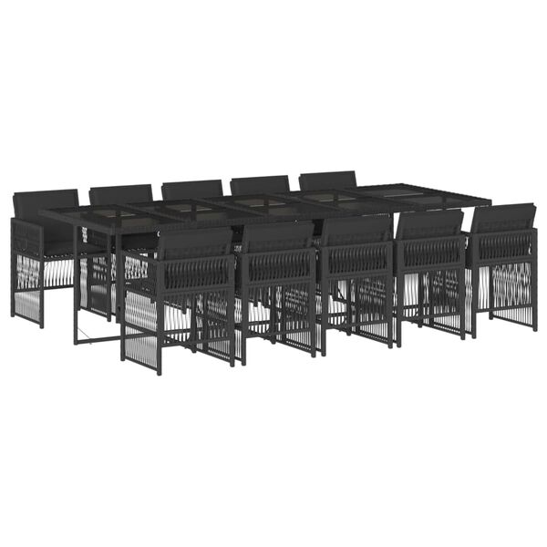 vidaXL 11 pcs conjunto de jantar p/ jardim c/ almofad&otilde;es vime PE preto