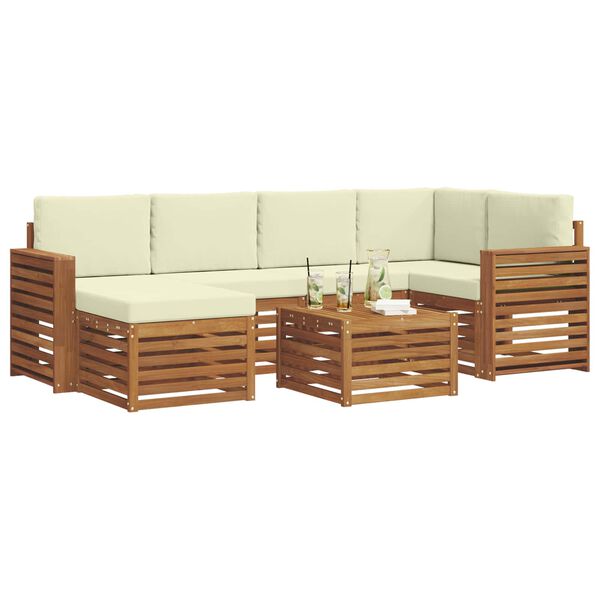 vidaXL Conjunto de Sof&aacute; Sectional com almofada 7 pcs Natural e Creme