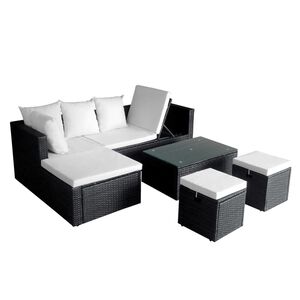 vidaXL 4 pcs conjunto lounge de jardim c/ almofad&otilde;es vime PE preto