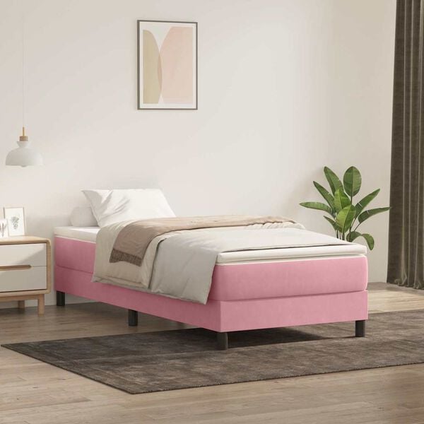 vidaXL Cama com molas sem colch&atilde;o 100x220 cm veludo rosa