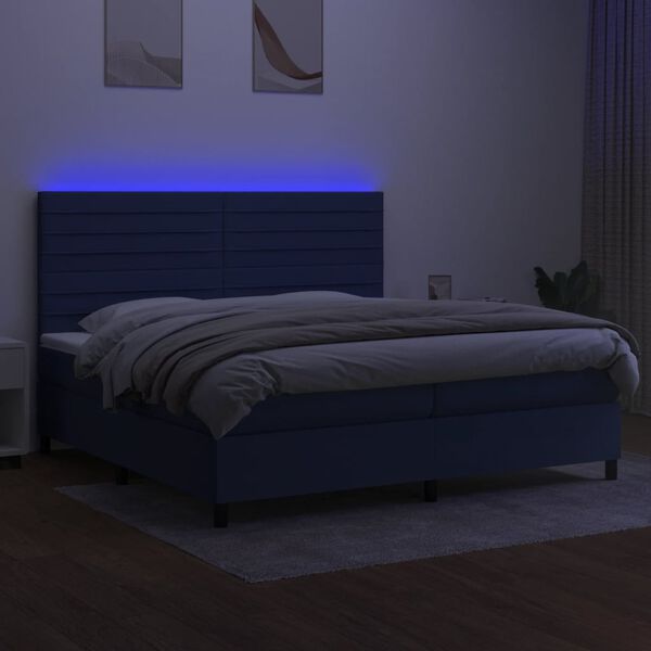 vidaXL Cama box spring c/ colch&atilde;o e LED 200x200 cm tecido azul